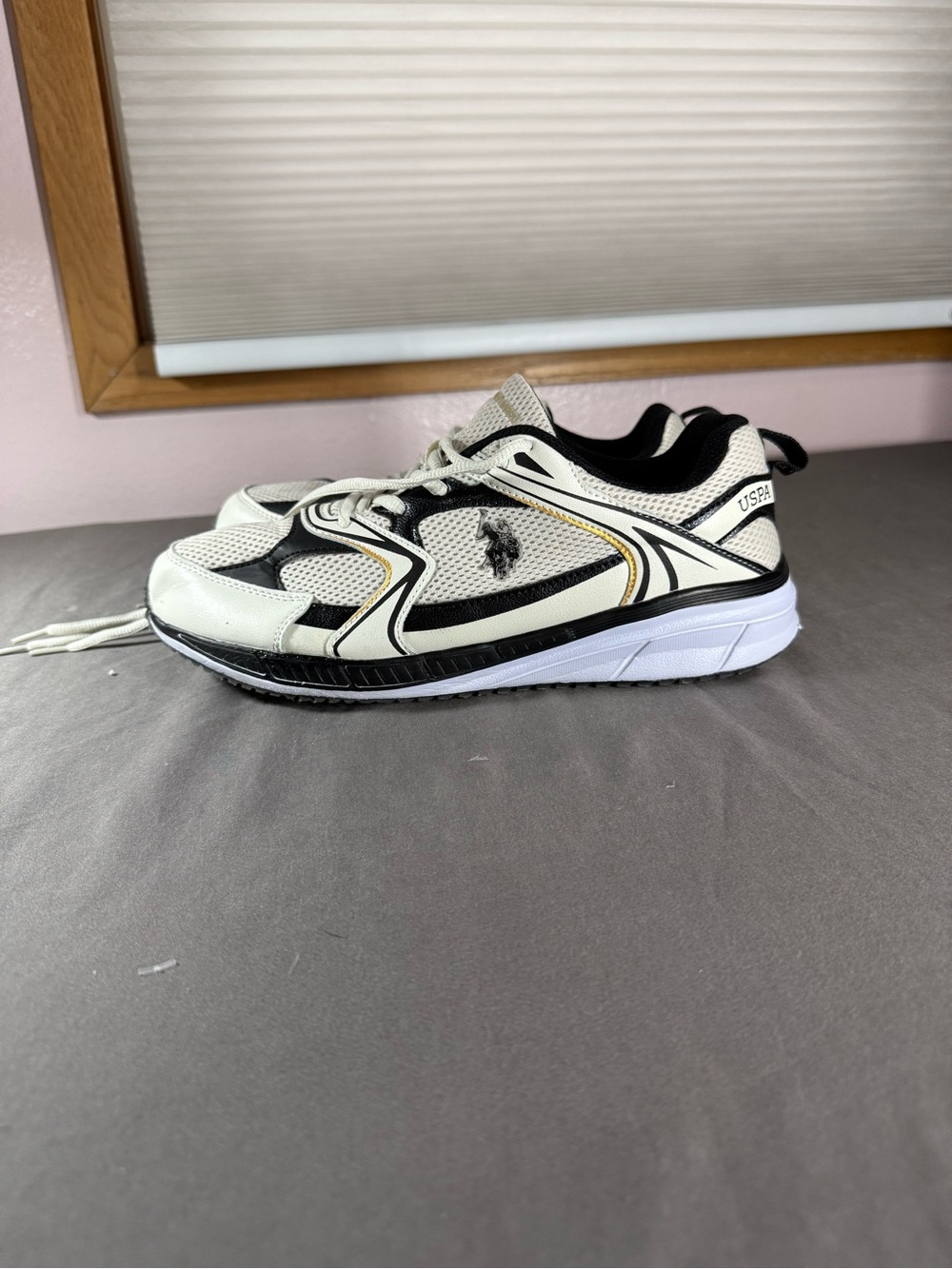 U.S. Polo Assn. White and Black Sneakers with Yellow Accent